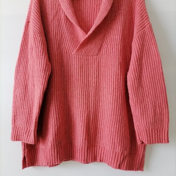 Talbots Coral Pink Drop Shoulder Shawl Collar Knitted Pullover Sweater Size XL - Picture 4 of 7